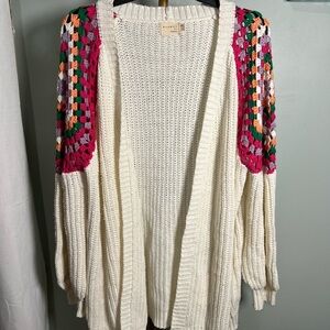 Dreamers White and Pink Chunky Knit Cardigan